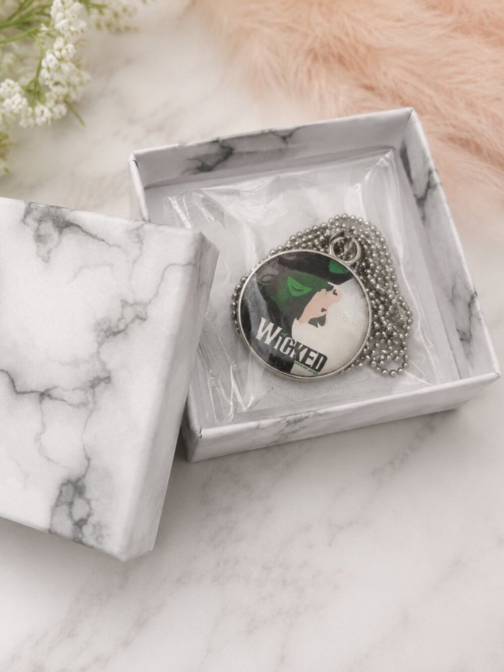 Wicked Inspired Silver Pendant Necklace | Elphaba & Glinda Fan Gift | New in Box